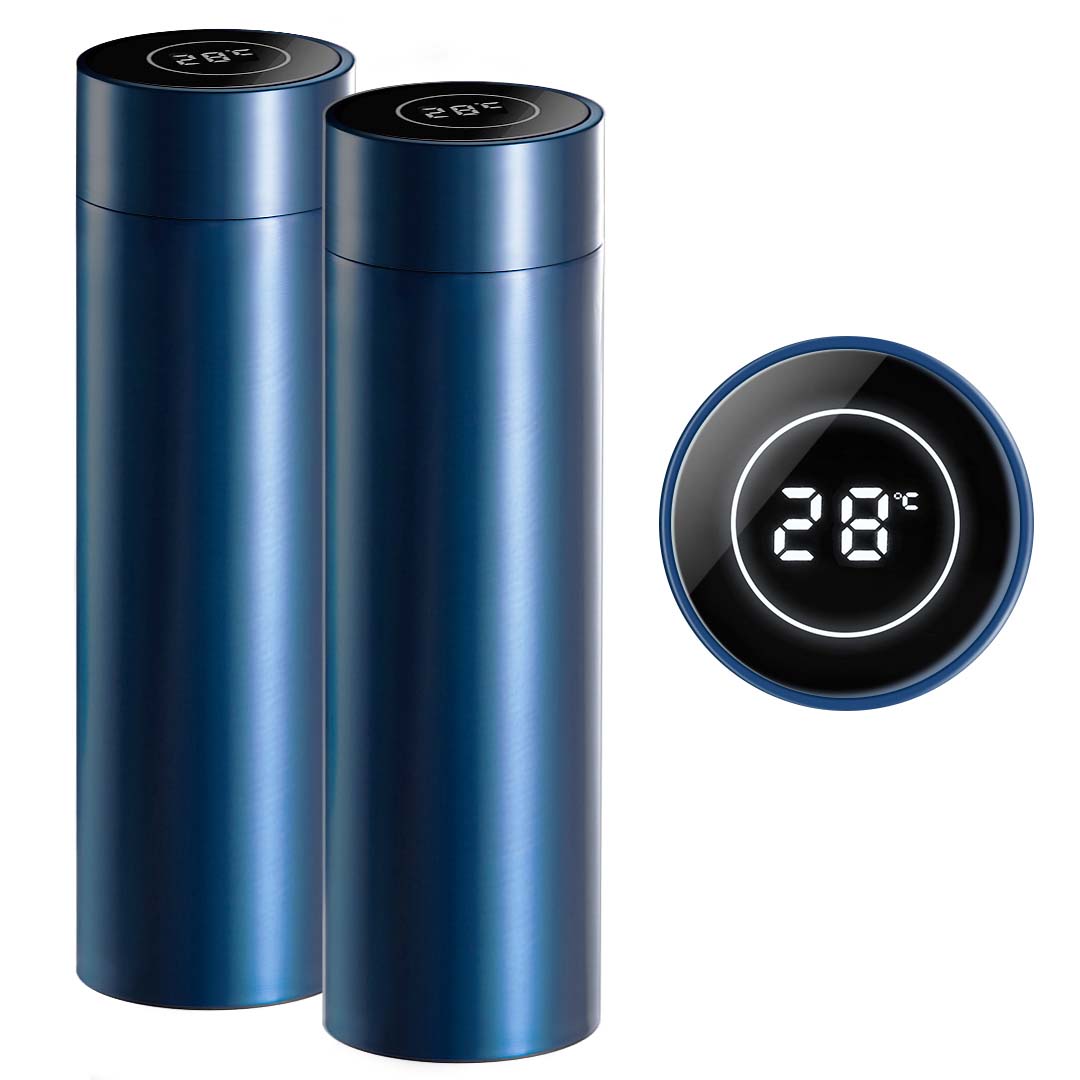 NNEAGS 2X 500ML Stainless Steel Smart LCD Thermometer Display Bottle Vacuum Flask Thermos Blue