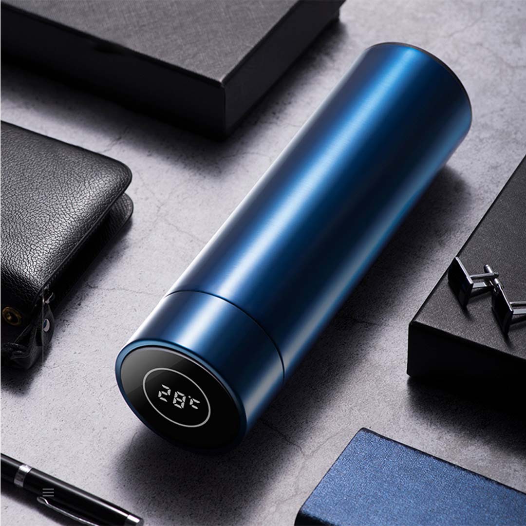 NNEAGS 2X 500ML Stainless Steel Smart LCD Thermometer Display Bottle Vacuum Flask Thermos Blue