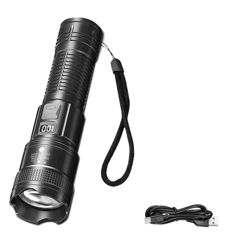 High-power Led Flashlight USB Rechargeable Torch Zoomable Light with Built-in Battery Camping Hiking Lantern Emergency Lamp