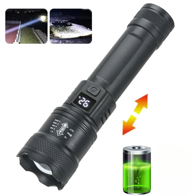 High-power Led Flashlight USB Rechargeable Torch Zoomable Light with Built-in Battery Camping Hiking Lantern Emergency Lamp