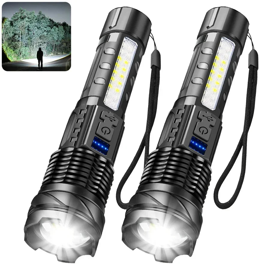 High-power Led Flashlight USB Rechargeable Torch Zoomable Light with Built-in Battery Camping Hiking Lantern Emergency Lamp