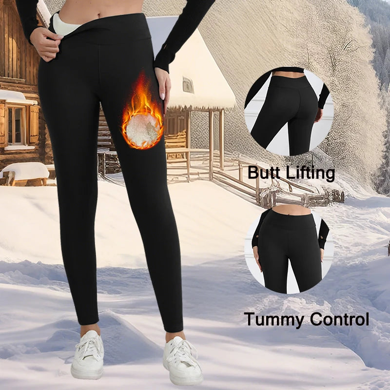 Autumn Winter Warm Fleece Women Leggings Velvet Thicken High Waist Tights Elastic Slim Solid Color Leggings Prevent Cold Tights