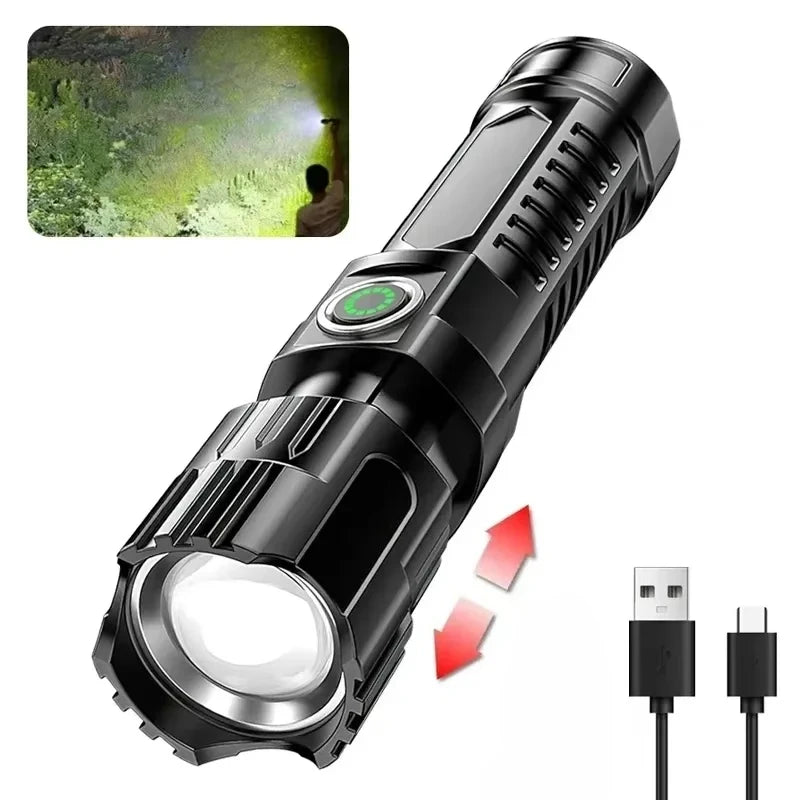 High-power Led Flashlight USB Rechargeable Torch Zoomable Light with Built-in Battery Camping Hiking Lantern Emergency Lamp