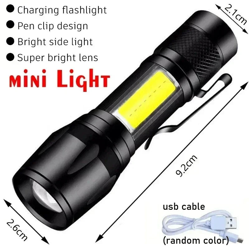High-power Led Flashlight USB Rechargeable Torch Zoomable Light with Built-in Battery Camping Hiking Lantern Emergency Lamp