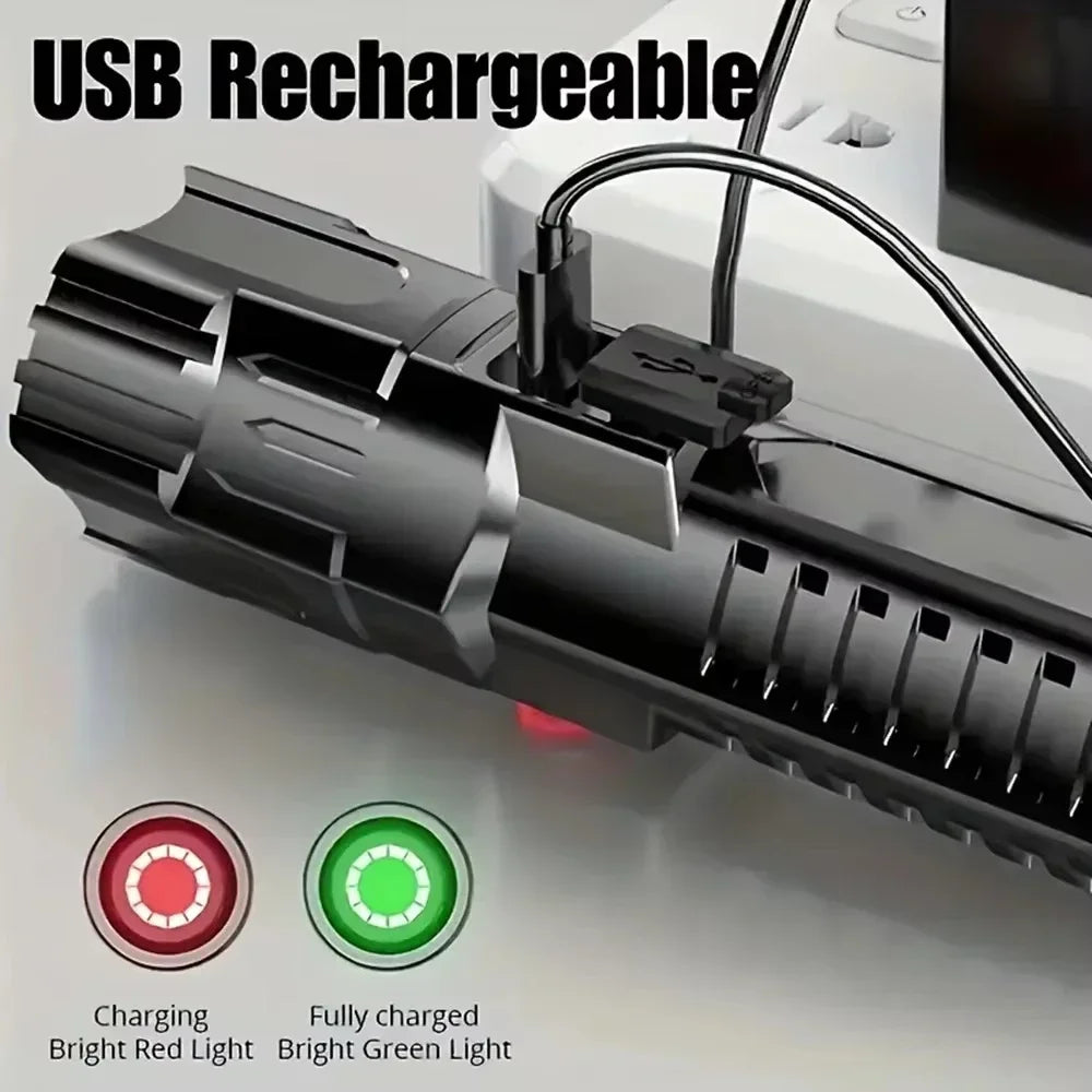 High-power Led Flashlight USB Rechargeable Torch Zoomable Light with Built-in Battery Camping Hiking Lantern Emergency Lamp