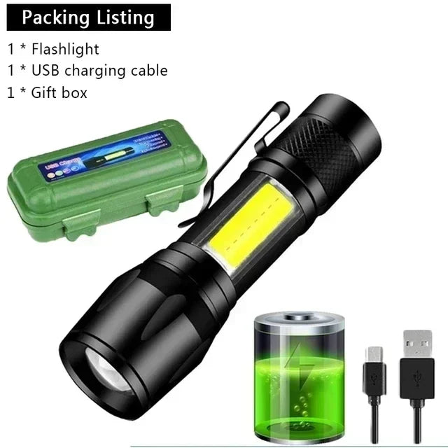 High-power Led Flashlight USB Rechargeable Torch Zoomable Light with Built-in Battery Camping Hiking Lantern Emergency Lamp