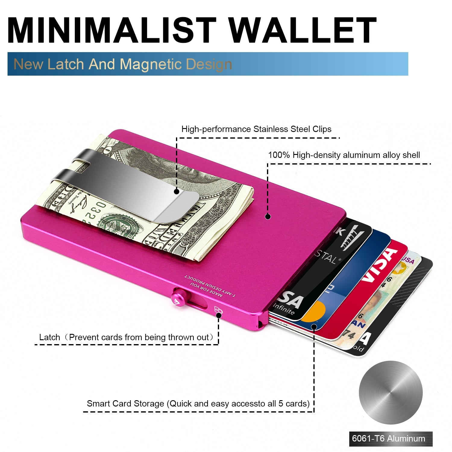 Minimalist Pop up Wallet with Money Clip, All Aluminum Slide Rfid Slim Card Holder-6