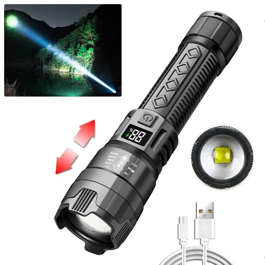 High-power Led Flashlight USB Rechargeable Torch Zoomable Light with Built-in Battery Camping Hiking Lantern Emergency Lamp