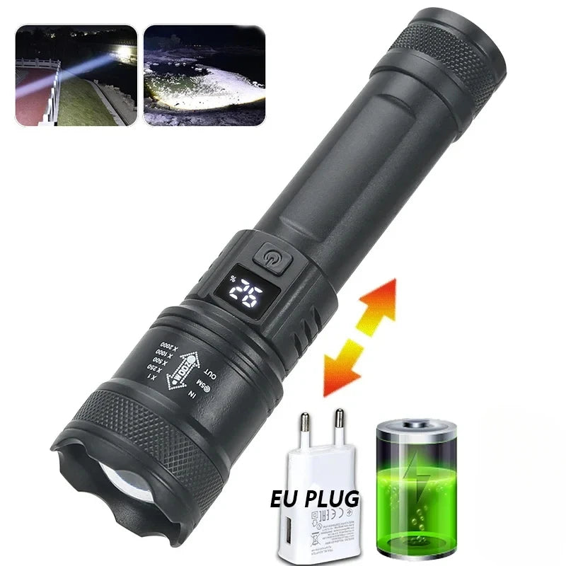 High-power Led Flashlight USB Rechargeable Torch Zoomable Light with Built-in Battery Camping Hiking Lantern Emergency Lamp