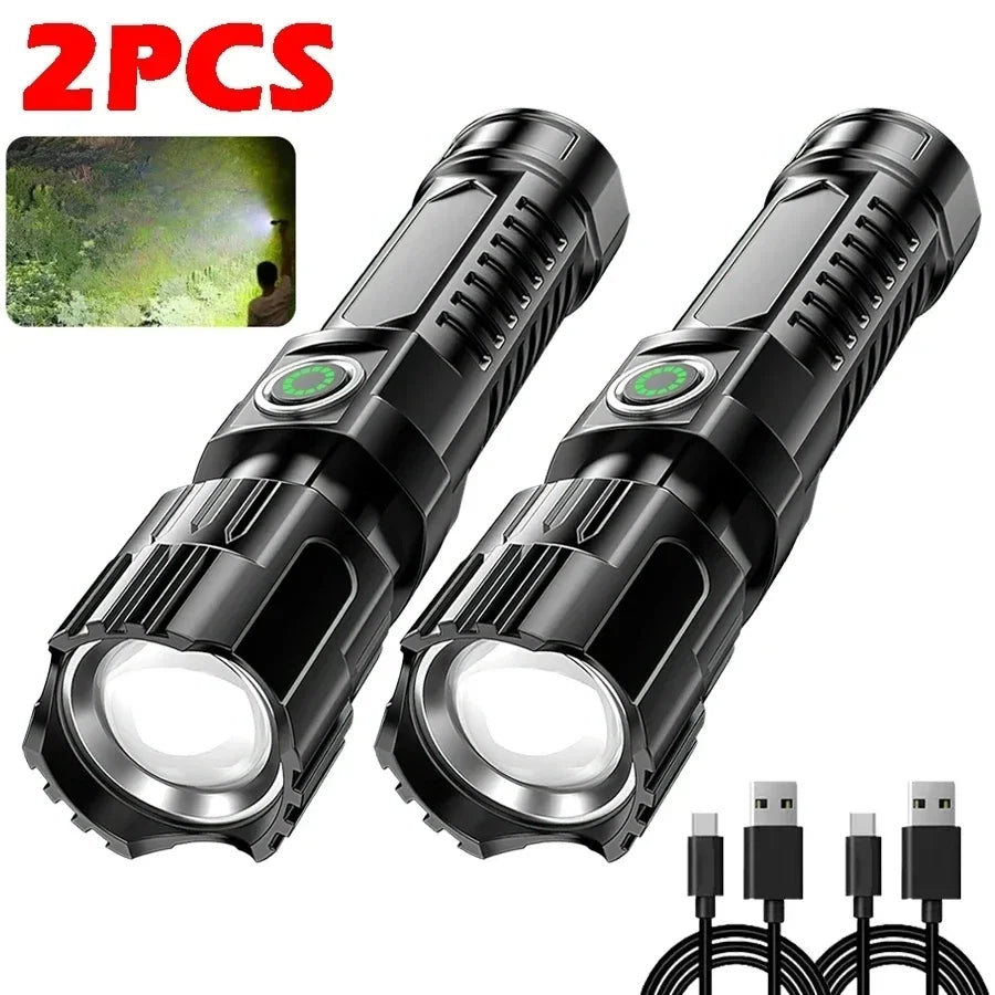 High-power Led Flashlight USB Rechargeable Torch Zoomable Light with Built-in Battery Camping Hiking Lantern Emergency Lamp