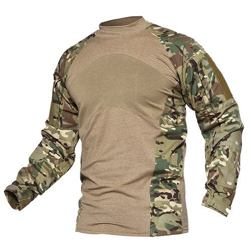 Mens T-shirts Long Sleeve Cotton Camouflage Tactical T Shirts Military Army Tshirts Man Airsoft Clothing